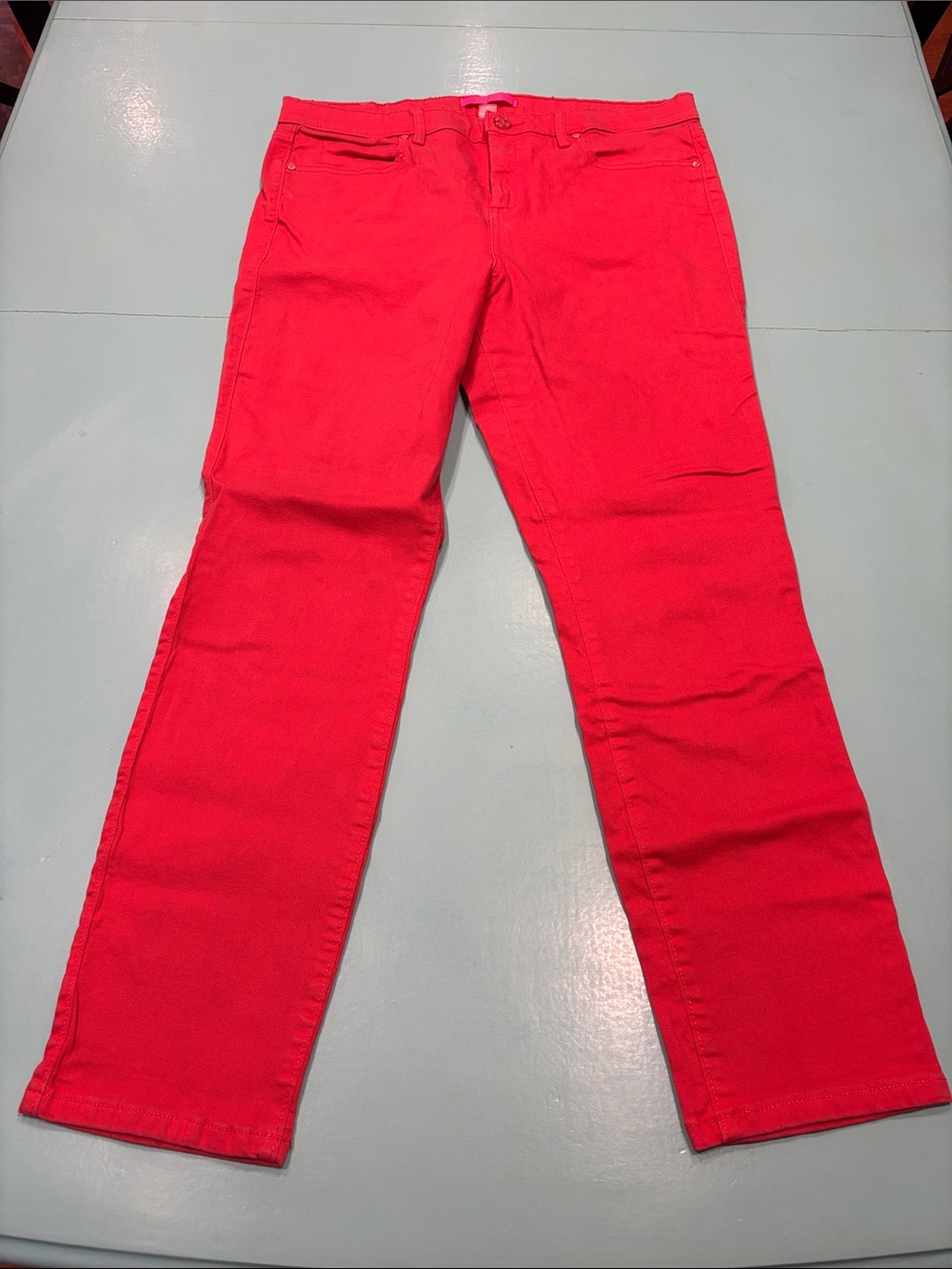 Lilly Pulitzer Bright Red Orange Coral Straight-Leg Jeans